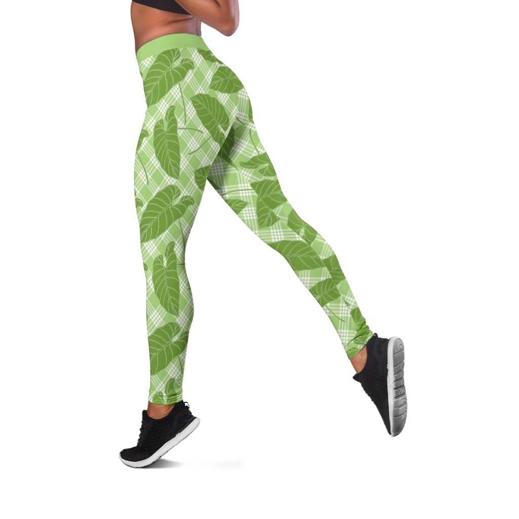Green Hawaii Kalo Palaka Motifs Leggings Hawaiian Taro Leaves Elegant Vibes