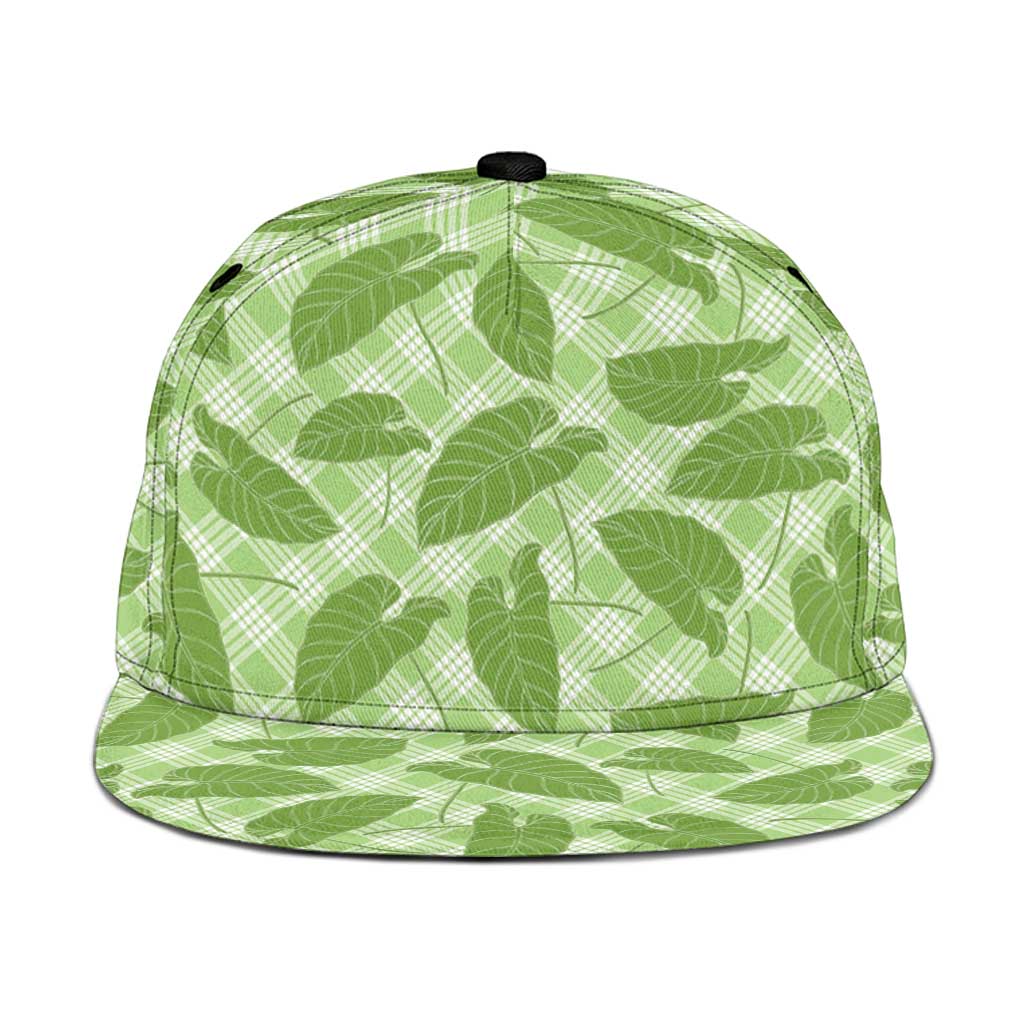 Green Hawaii Kalo Palaka Motifs Snapback Cap Hawaiian Taro Leaves Elegant Vibes