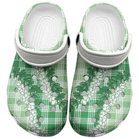 Green Hawaii Palaka Clogs Shoes Hawaiian Honohono Lei