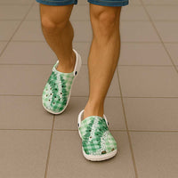 Green Hawaii Palaka Clogs Shoes Hawaiian Honohono Lei