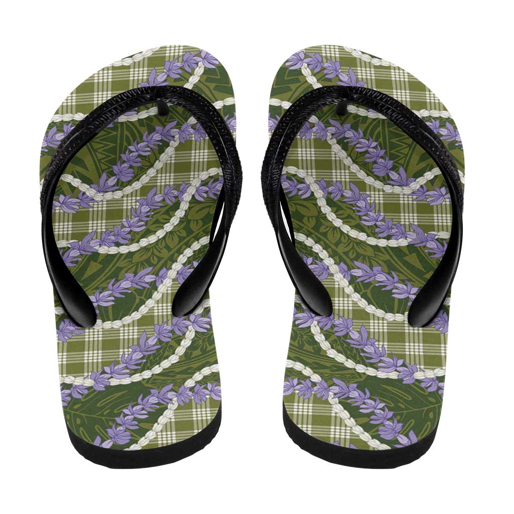 Green Hawaii Palaka Honohono Pikake Flip Flops Hawaiian Orchid Lei Polynesian Pattern - Polynesian Pride