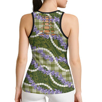 Green Hawaii Palaka Honohono Pikake Hollow Tank Top Hawaiian Orchid Lei Polynesian Pattern - Polynesian Pride