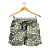 Green Hawaii Palaka Honohono Pikake Shorts for Women Hawaiian Orchid Lei Polynesian Pattern - Polynesian Pride