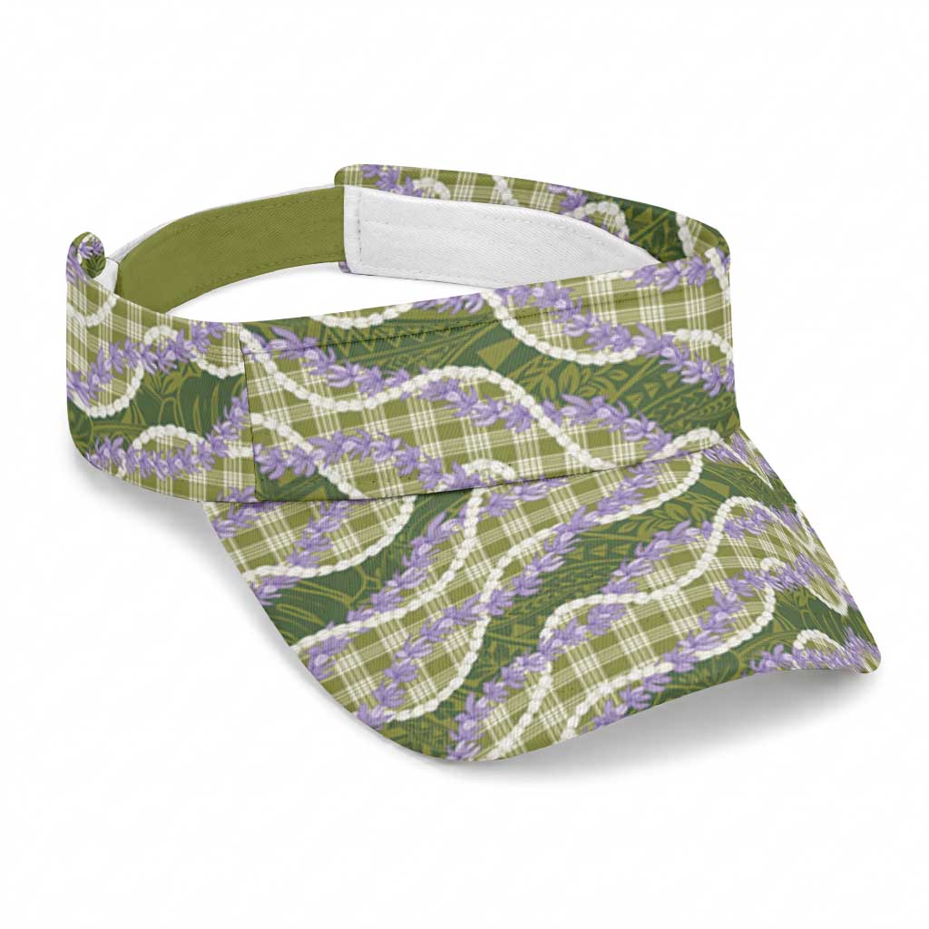 Green Hawaii Palaka Honohono Pikake Sun Visor Cap Hawaiian Orchid Lei Polynesian Pattern