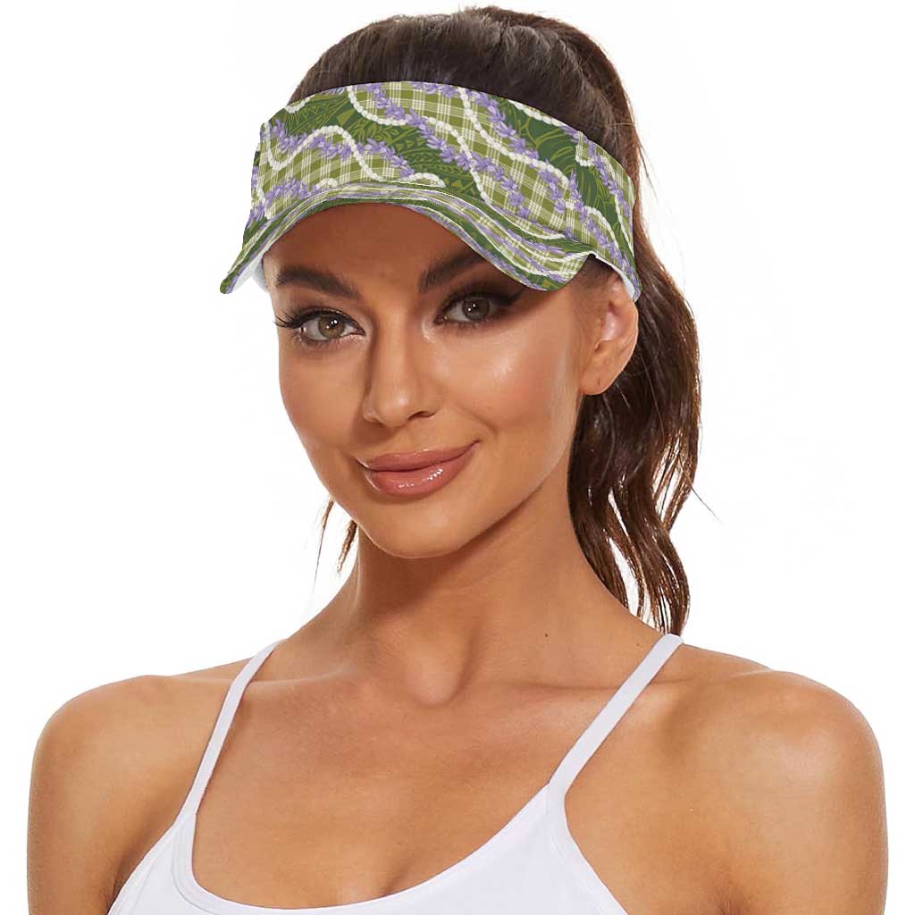 Green Hawaii Palaka Honohono Pikake Sun Visor Cap Hawaiian Orchid Lei Polynesian Pattern LT14 - Polynesian Pride