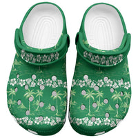 Green Hawaii Palm Tree Hibiscus Clogs Shoes Fantasy Summer Vibe