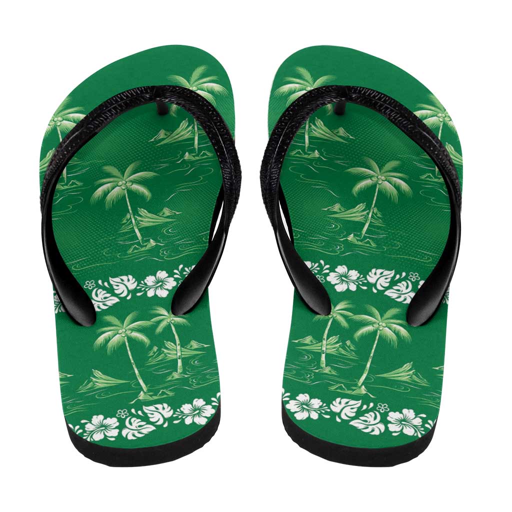 Green Hawaii Palm Tree Hibiscus Flip Flops Fantasy Summer Vibe