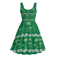 Green Hawaii Palm Tree Hibiscus Midi Dress Fantasy Summer Vibe
