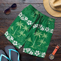 Green Hawaii Palm Tree Hibiscus Shorts for Men Fantasy Summer Vibe