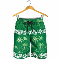 Green Hawaii Palm Tree Hibiscus Shorts for Men Fantasy Summer Vibe