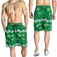 Green Hawaii Palm Tree Hibiscus Shorts for Men Fantasy Summer Vibe