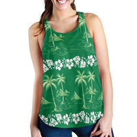 Green Hawaii Palm Tree Hibiscus Women Racerback Tank Fantasy Summer Vibe