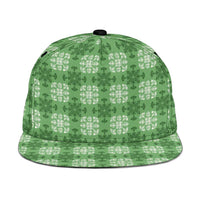 Green Hawaiian Quilt Snapback Cap Hawaii Pineapple Monstera Palaka Motifs - Polynesian Pride
