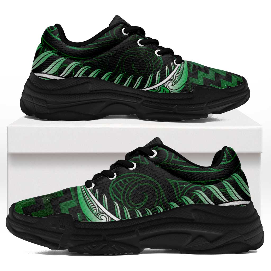 Green Matariki New Zealand Chunky Sneakers Maori Poutama Galaxy Vibes