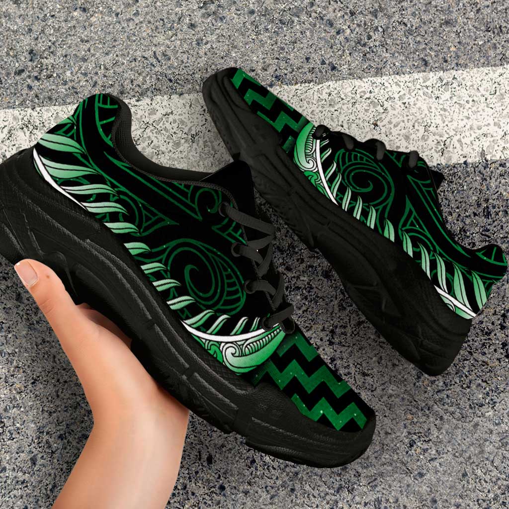 Green Matariki New Zealand Chunky Sneakers Maori Poutama Galaxy Vibes
