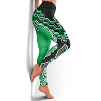 Green Niho Taniwha Mix Poutama Leggings Unique Taniko Aotearoa LT01 - Polynesian Pride