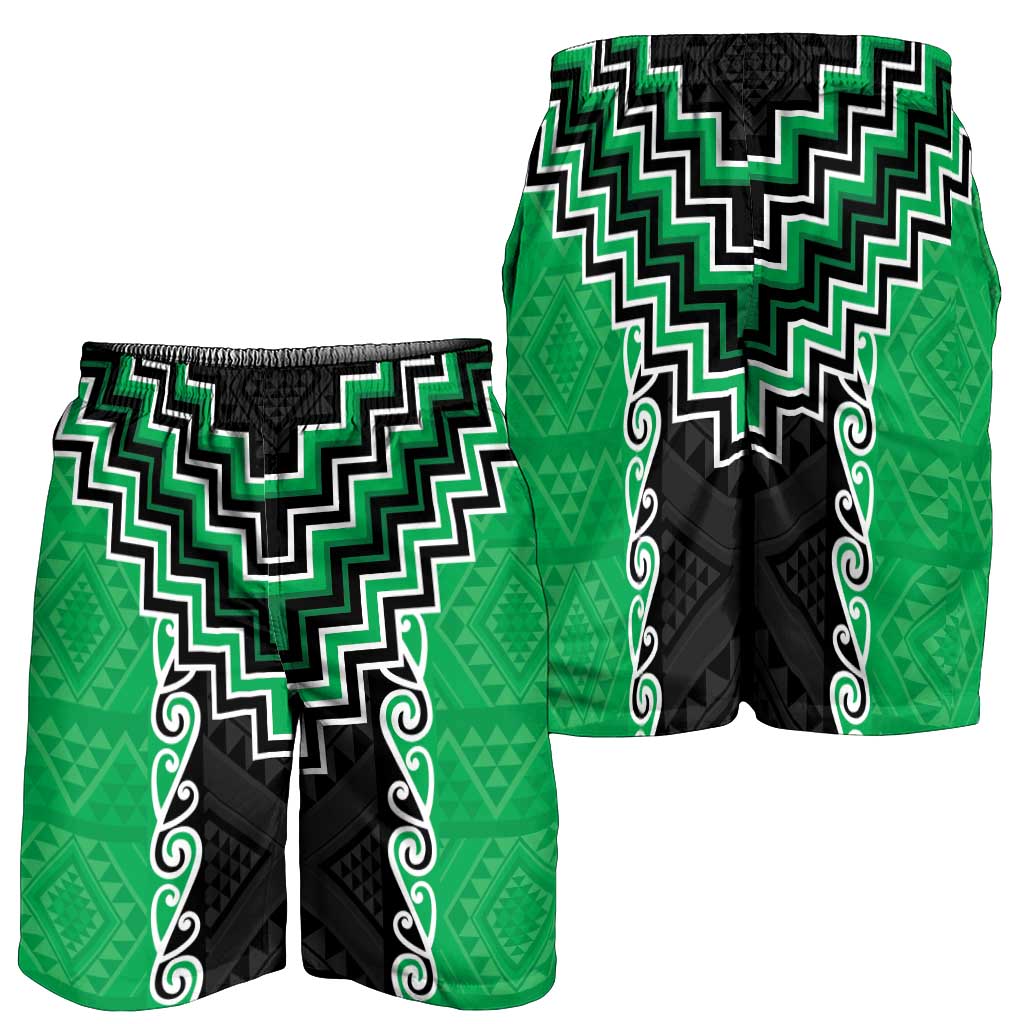 Green Niho Taniwha Mix Poutama Shorts for Men Unique Taniko Aotearoa - Polynesian Pride