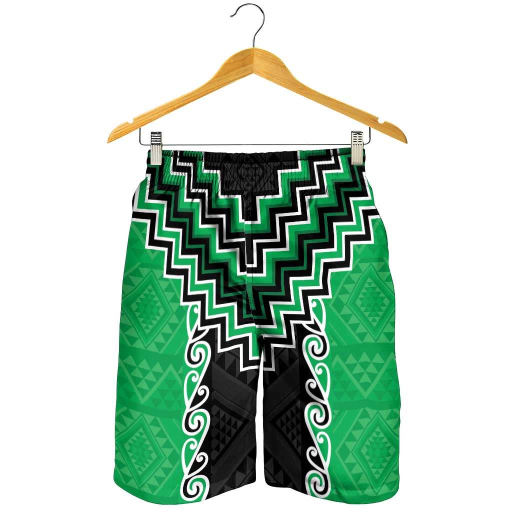 Green Niho Taniwha Mix Poutama Shorts for Men Unique Taniko Aotearoa - Polynesian Pride