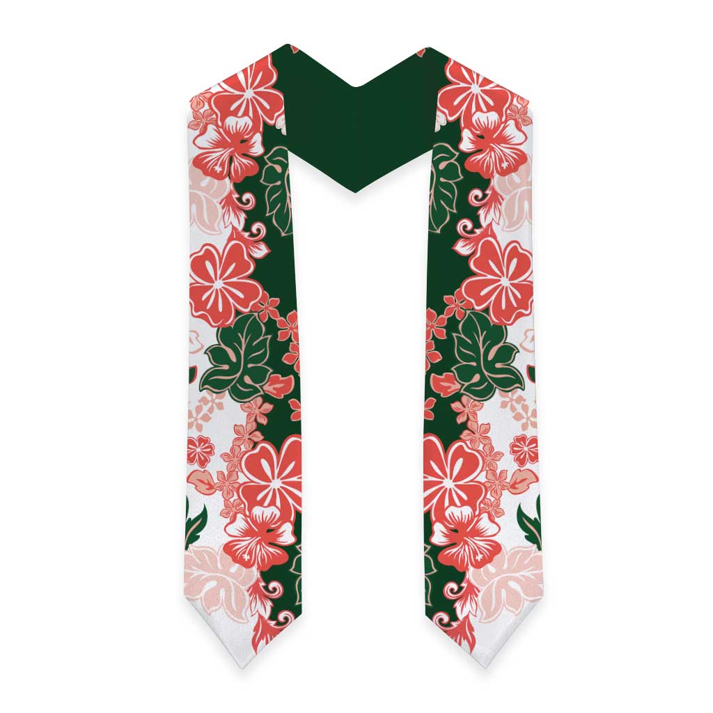 Green Orange Hibiscus Plumeria Floral Graduation Stole LT01 - Polynesian Pride