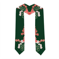 Green Orange Hibiscus Plumeria Floral Graduation Stole LT01 - Polynesian Pride