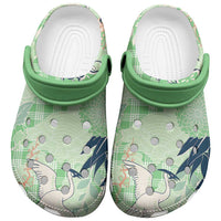 Green Palaka Crane and Flowers Clogs Shoes Japan Heritage Spirit - Polynesian Pride