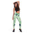 Green Palaka Crane and Flowers Leggings Japan Heritage Spirit - Polynesian Pride