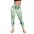 Green Palaka Crane and Flowers Leggings Japan Heritage Spirit - Polynesian Pride