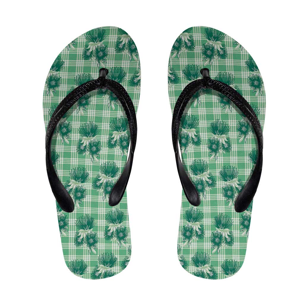 Green Palaka Hawaii Flip Flops Hawaiian Lehua Blossoms