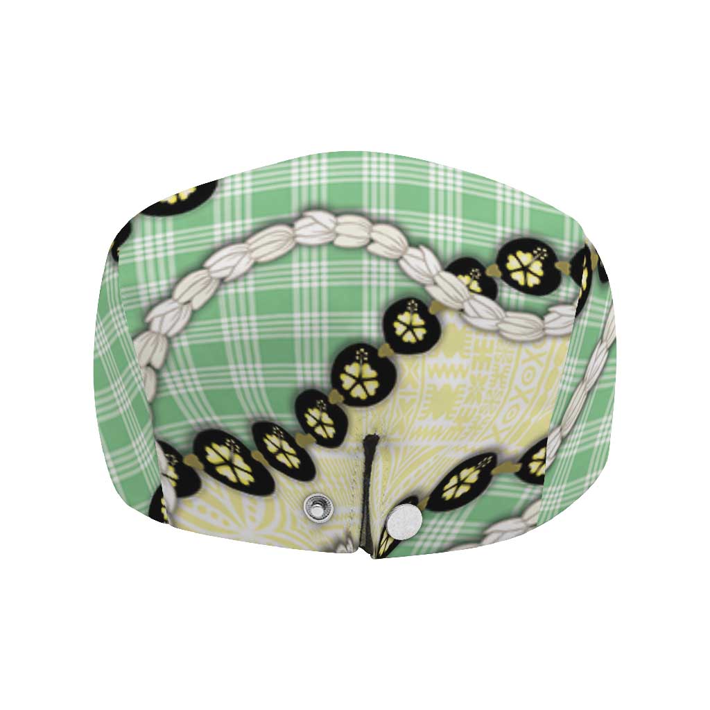 Green Palaka Hawaii Jeff Hat Kukui Nut Pikake Lei Hawaiian Tapa Pattern - Polynesian Pride