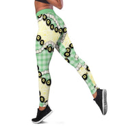 Green Palaka Hawaii Leggings Kukui Nut Pikake Lei Hawaiian Tapa Pattern - Polynesian Pride