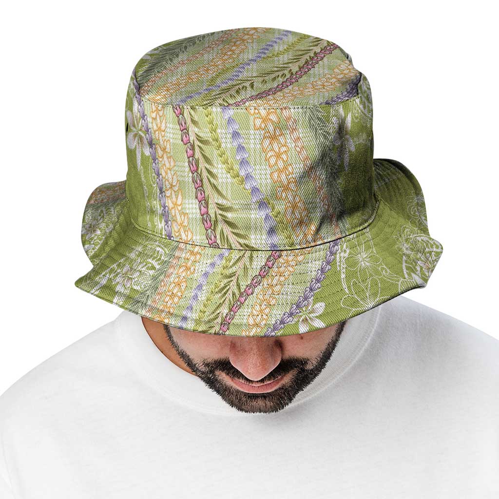 Green Palaka Hawaii Leis Bucket Hat Hawaiian-plaid Elegant Tropical Vibes - Polynesian Pride