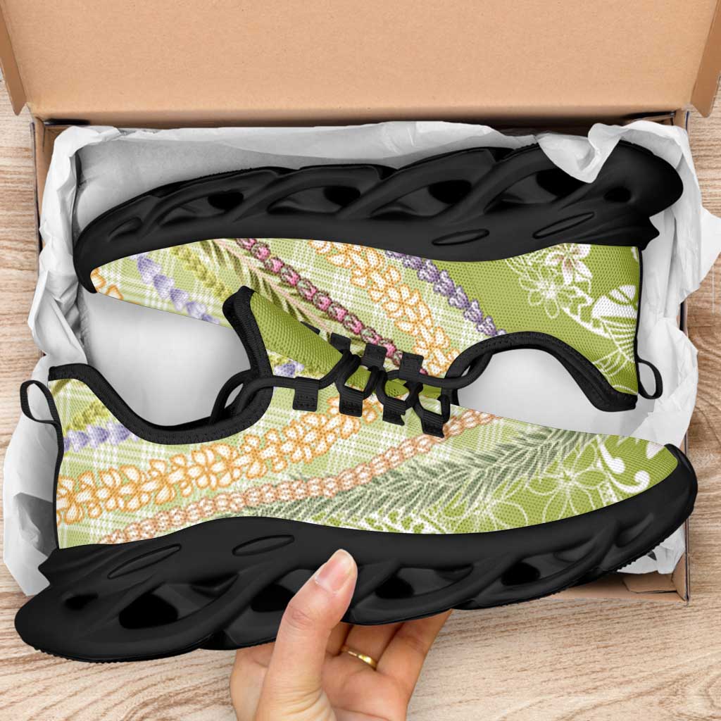 Green Palaka Hawaii Leis Clunky Sneakers Hawaiian-plaid Elegant Tropical Vibes LT14 - Polynesian Pride
