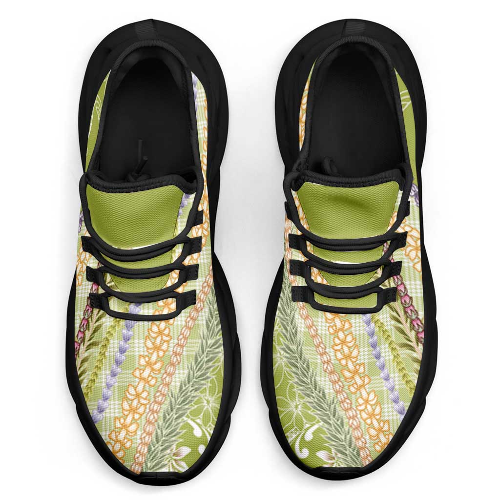 Green Palaka Hawaii Leis Clunky Sneakers Hawaiian-plaid Elegant Tropical Vibes LT14 - Polynesian Pride