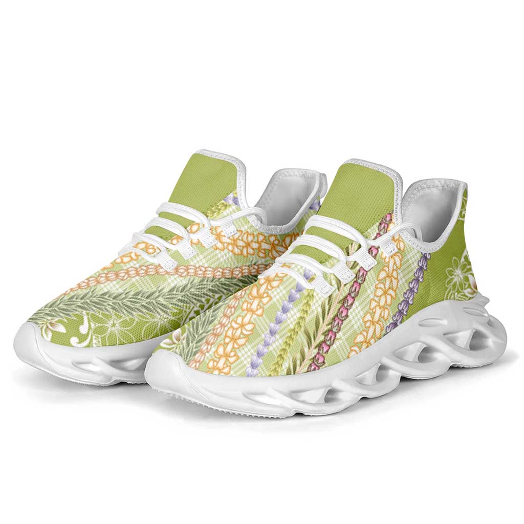 Green Palaka Hawaii Leis Clunky Sneakers Hawaiian-plaid Elegant Tropical Vibes LT14 - Polynesian Pride