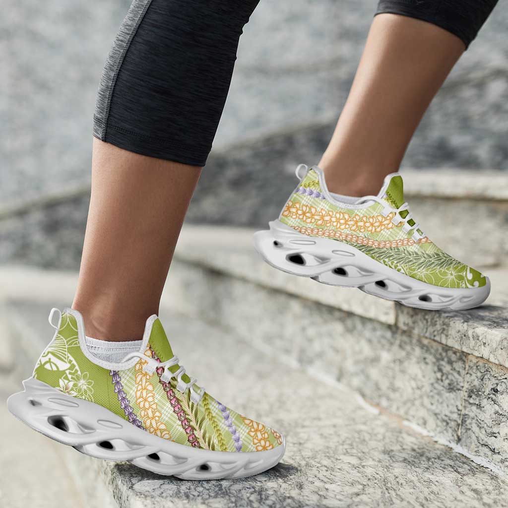 Green Palaka Hawaii Leis Clunky Sneakers Hawaiian-plaid Elegant Tropical Vibes LT14 - Polynesian Pride