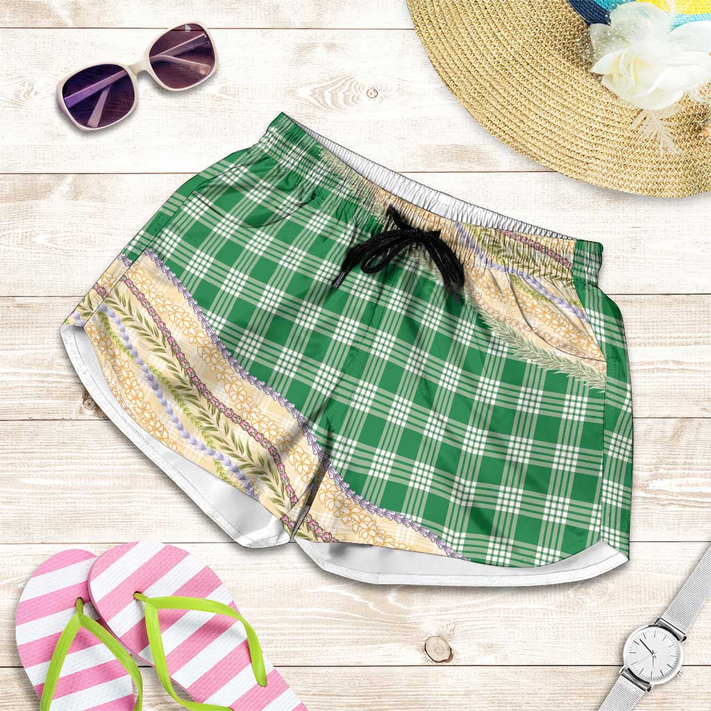 Green Palaka Hawaii Leis Elegant Vibes Shorts for Women