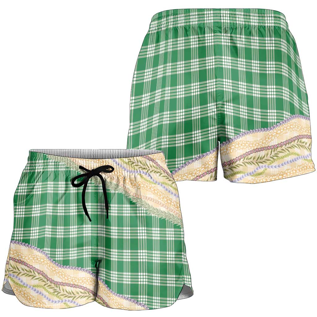 Green Palaka Hawaii Leis Elegant Vibes Shorts for Women