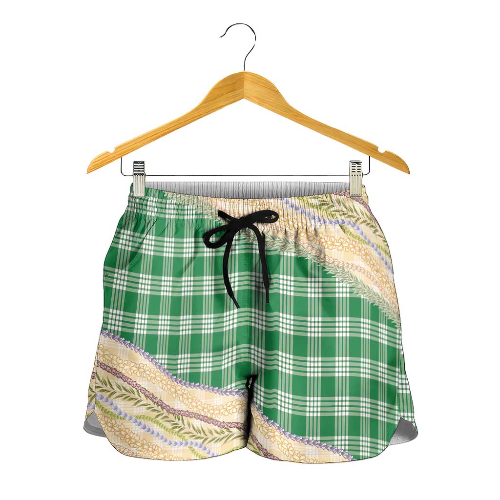 Green Palaka Hawaii Leis Elegant Vibes Shorts for Women