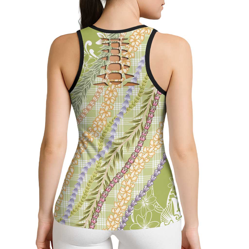 Green Palaka Hawaii Leis Hollow Tank Top Hawaiian-plaid Elegant Tropical Vibes - Polynesian Pride