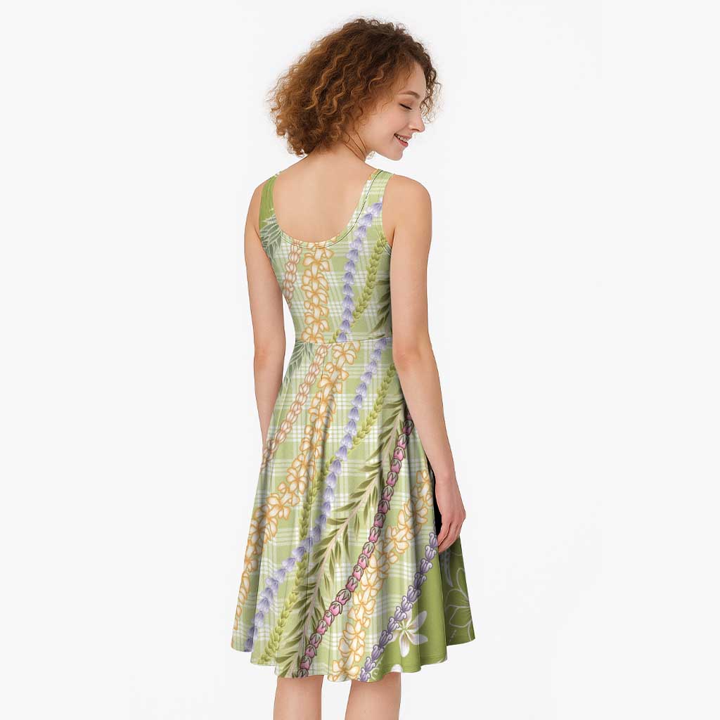 Green Palaka Hawaii Leis Midi Dress Hawaiian-plaid Elegant Tropical Vibes - Polynesian Pride