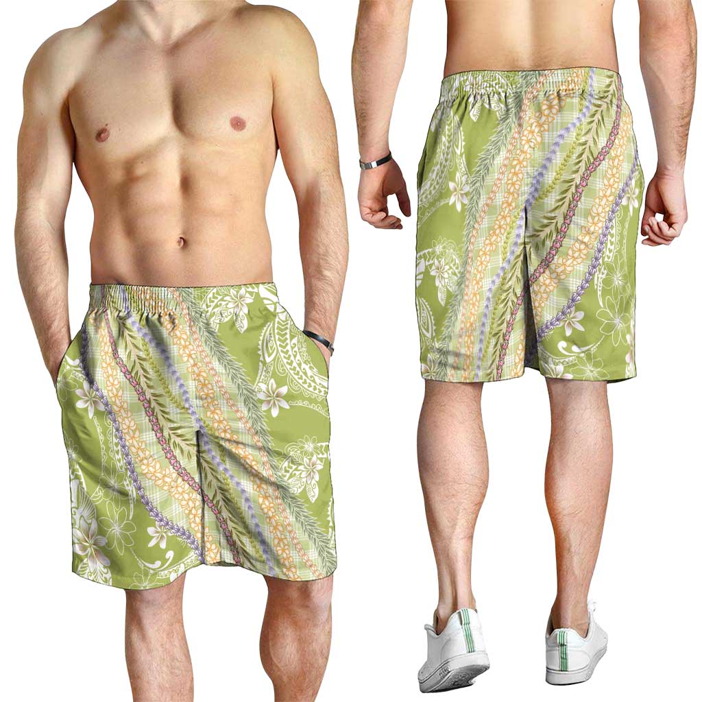 Green Palaka Hawaii Leis Shorts for Men Hawaiian-plaid Elegant Tropical Vibes - Polynesian Pride