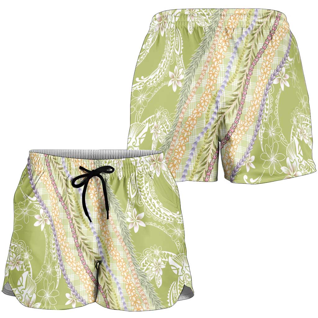 Green Palaka Hawaii Leis Shorts for Women Hawaiian-plaid Elegant Tropical Vibes - Polynesian Pride
