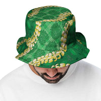 Green Palaka Hawaii Mele Kalikimaka Bucket Hat Ohia Lehua Monstera Puakenikeni Lei - Polynesian Pride