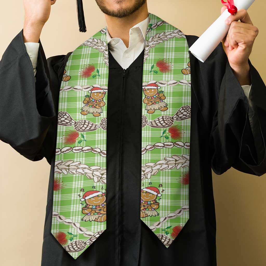 Green Palaka Hawaii Mele Kalikimaka Graduation Stole Ohia Lehua Shell Leis Funny Gingerbread Santa - Polynesian Pride