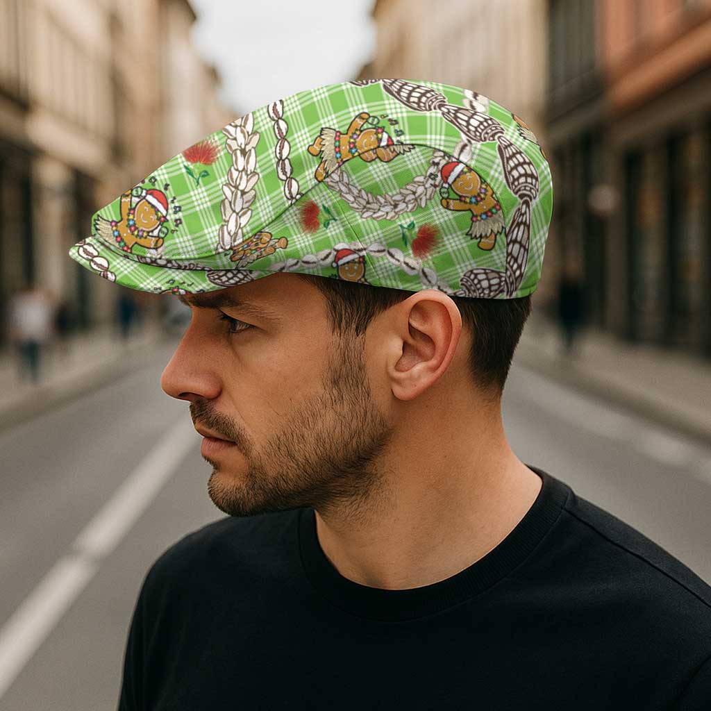 Green Palaka Hawaii Mele Kalikimaka Jeff Hat Ohia Lehua Shell Leis Funny Gingerbread Santa - Polynesian Pride