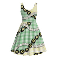 Green Palaka Hawaii Midi Dress Kukui Nut Pikake Lei Hawaiian Tapa Pattern - Polynesian Pride