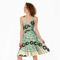 Green Palaka Hawaii Midi Dress Kukui Nut Pikake Lei Hawaiian Tapa Pattern - Polynesian Pride
