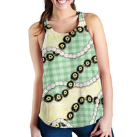 Green Palaka Hawaii Women Racerback Tank Kukui Nut Pikake Lei Hawaiian Tapa Pattern - Polynesian Pride