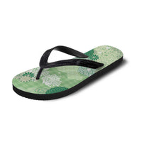Green Palaka Japanese Traditional Flip Flops Asanoha Seigaiha Sakura Motif - Polynesian Pride