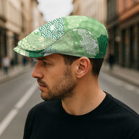 Green Palaka Japanese Traditional Jeff Hat Asanoha Seigaiha Sakura Motif - Polynesian Pride